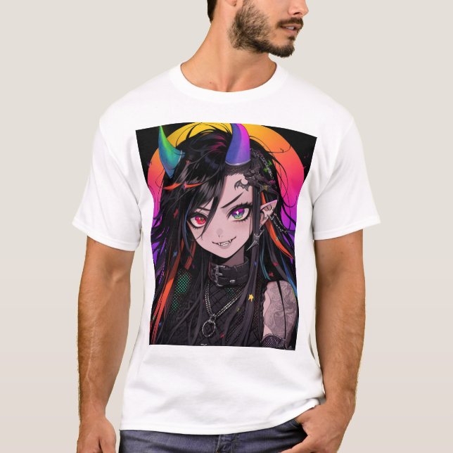 Camiseta Punk de  de Gótico con cuerno de arcoiris, Chica a (Anverso)