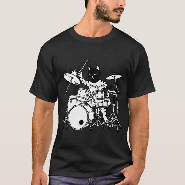 Camiseta Punk de gato tocando tambor (Anverso)