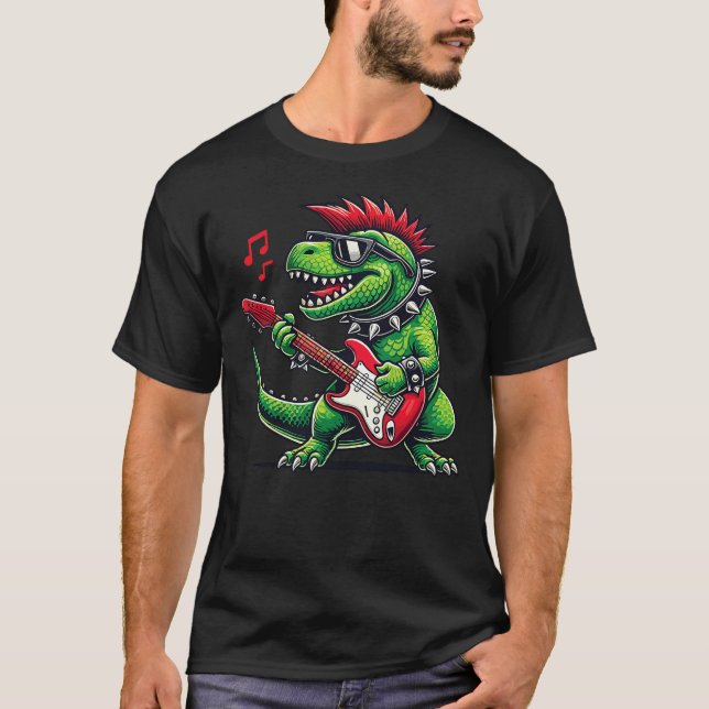 Camiseta Punk Dinosaur Rock'n Roll Goth Dino Lover Guitar B (Anverso)