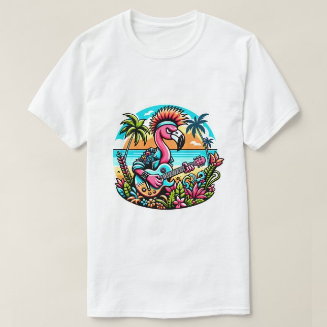 Camiseta Punk Flamingo Rockstar - Guitarra del paraíso trop (Diseño del anverso)