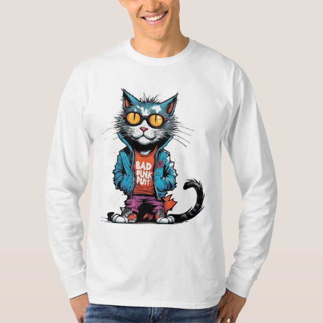 Camiseta Punk Gato malo con gafas de sol (Anverso)