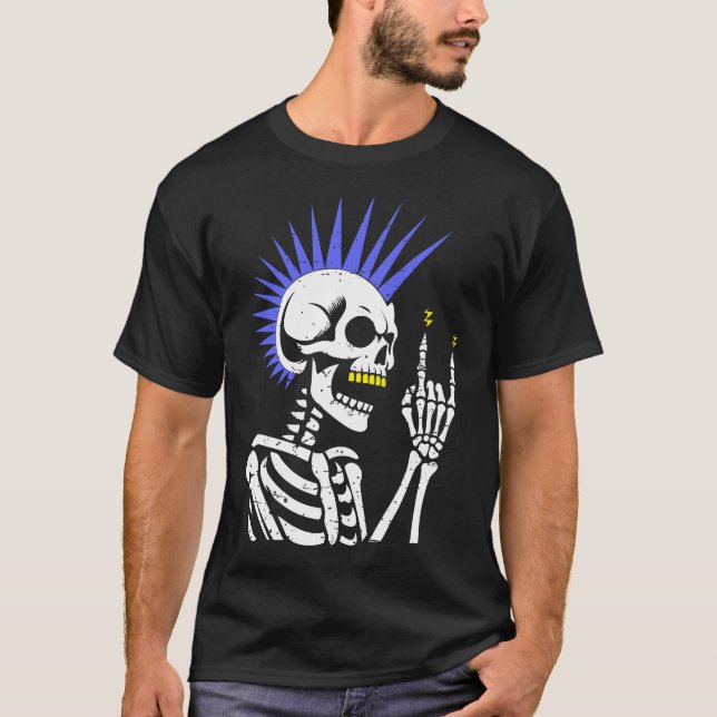 Camiseta Punk Guay Halloween de la gorra del esqueleto del  (Anverso)