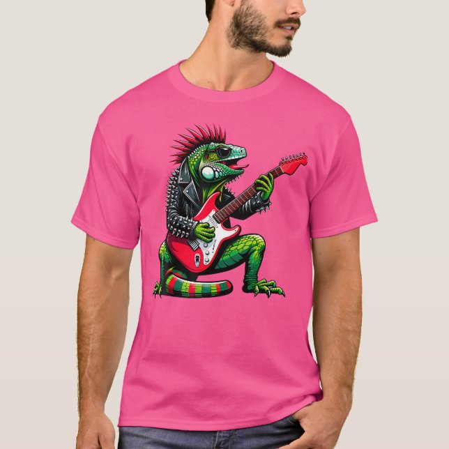 Camiseta Punk Iguana Rock'N Roll Goth Lizard Guitar Awesome (Anverso)