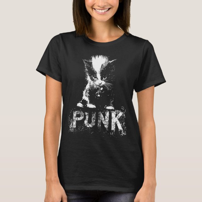 Camiseta Punk Kitten Cat With Mohawk Nge Gothic Design  (Anverso)