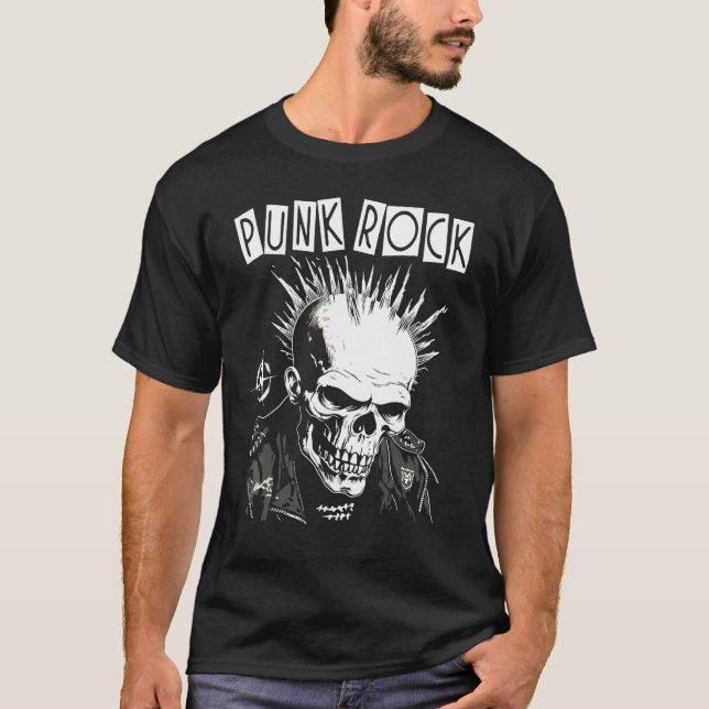Camiseta Punk Rock Gig Skull Skeleton Mohawk Mohican  Punk  (Anverso)