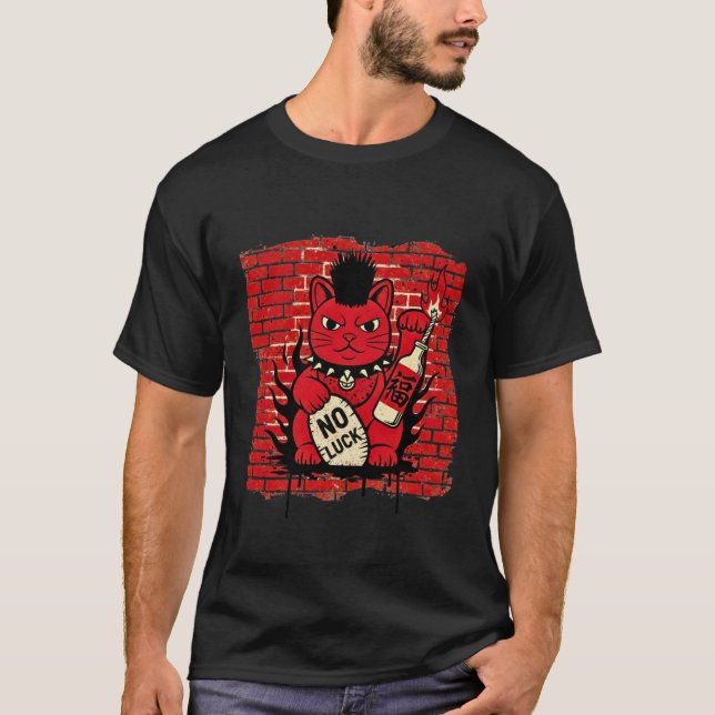 Camiseta Punk Rock Maneki Neko - Anarchy Lucky Cat Graffiti (Anverso)