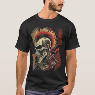 Camiseta Punk Rock Mohawk Cráneo Estudado Negro