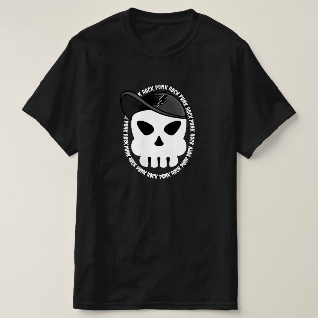 Camiseta Punk Rock Music Skull Cap Rocker White Lightning (Diseño del anverso)