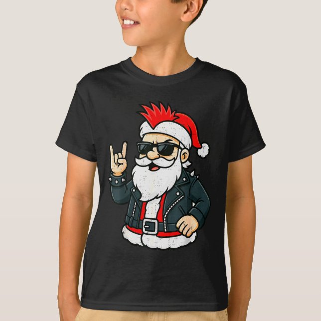 Camiseta Punk Rock Santa Claus Emo Christmas Rocker Pajamas (Anverso)