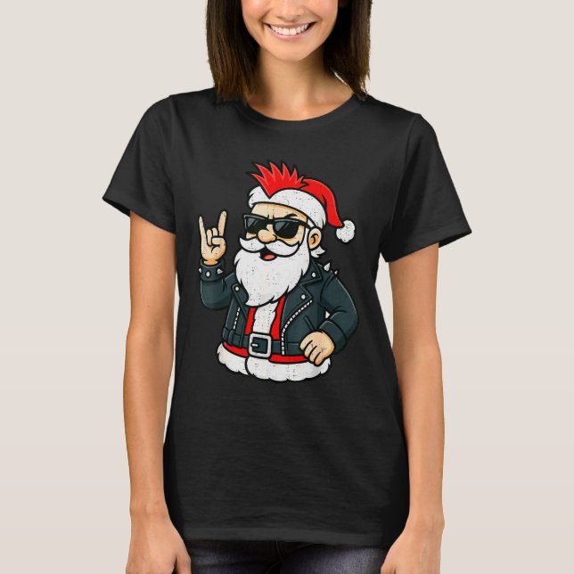 Camiseta Punk Rock Santa Claus Emo Christmas Rocker Pajamas (Anverso)