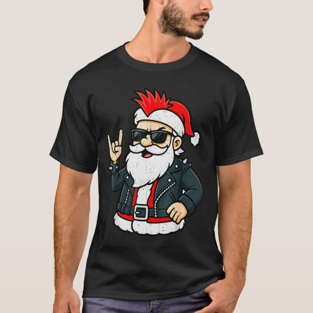 Camiseta Punk Rock Santa Claus Emo Christmas Rocker Pajamas (Anverso)