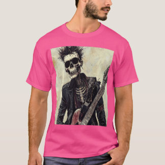 Camiseta Punk Rock Skeleton Player Guitar Music Halloween A