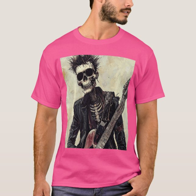 Camiseta Punk Rock Skeleton Player Guitar Music Halloween A (Anverso)