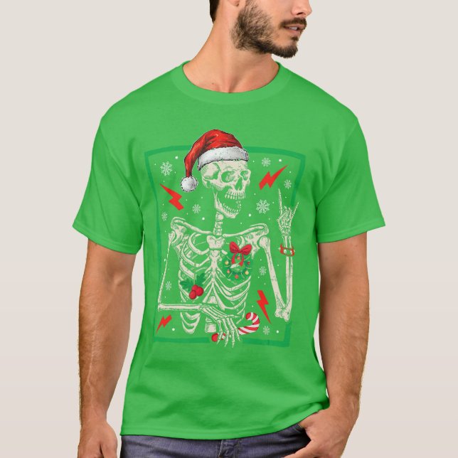 Camiseta Punk Rock Skeleton Santa Hat Cool Rocker Christmas (Anverso)
