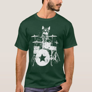 Camiseta Punk RockKitten Kitty Cat Drummer Playing Drums Gr