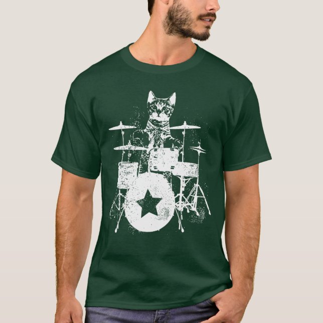 Camiseta Punk RockKitten Kitty Cat Drummer Playing Drums Gr (Anverso)