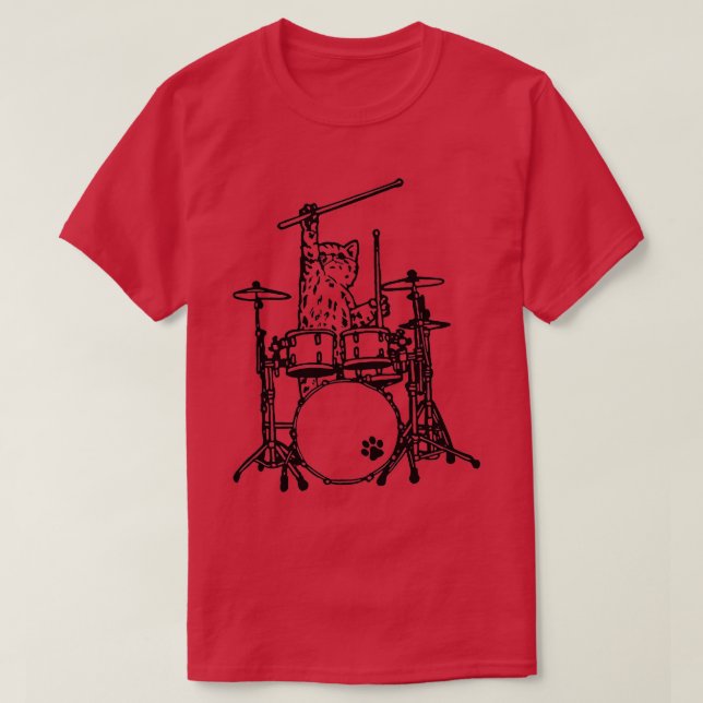 Camiseta Punk Rockstar Kitten Kitty Cat Drummer Playing (Diseño del anverso)