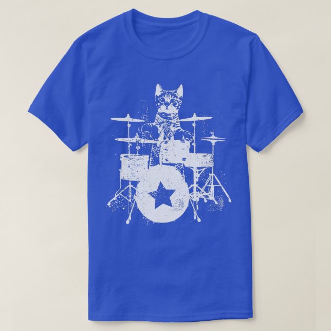 Camiseta Punk Rockstar Kitten Kitty Cat Drummer Playing (Diseño del anverso)