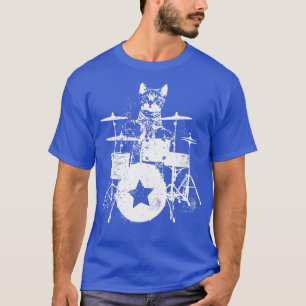 Camiseta Punk Rockstar Kitten Kitty Cat Drummer Playing