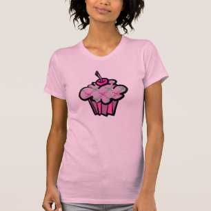 Camiseta punk rosa cráneo cruzamiento de huesos bizcocho