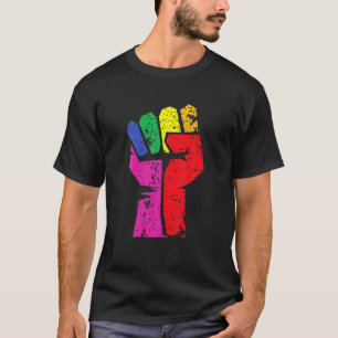 Camiseta Puño arcoiris Relación de orgullo gay negro