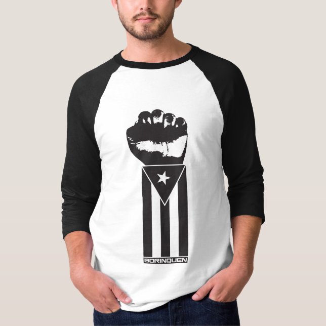 Camiseta Puño blanco y negro de "Borinquen" (Anverso)