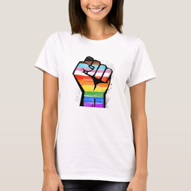 CAMISETA PUÑO DE ORGULLO DE PROGRESO LGBTQ (Anverso)