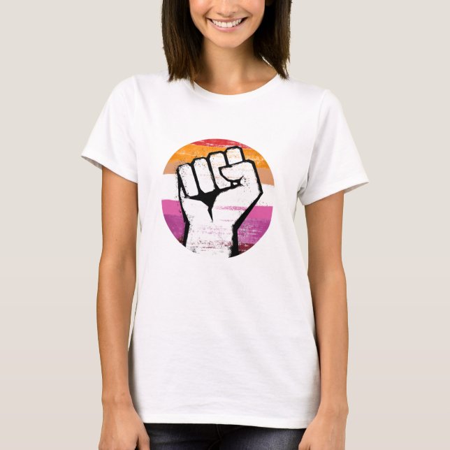 Camiseta Puño de Orgullo Lesbiano Estampado (Anverso)