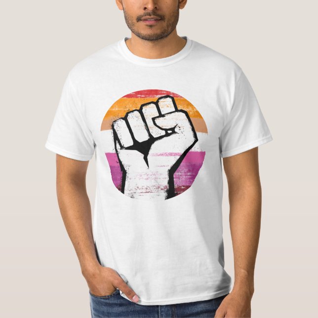 Camiseta Puño de Orgullo Lesbiano Impreso en Círculo (Anverso)