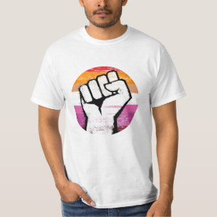 Camiseta Puño de Orgullo Lesbiano Impreso en Círculo