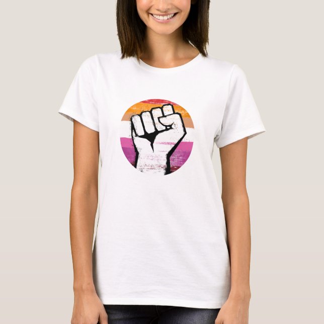 Camiseta Puño de Orgullo Lesbiano Impreso en Círculo (Anverso)