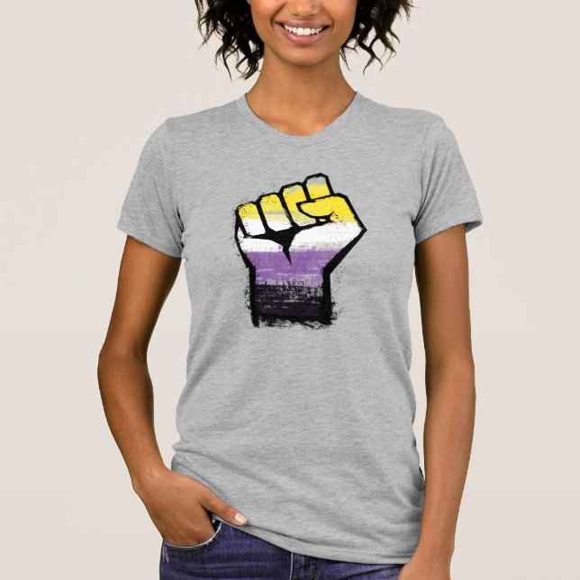 Camiseta Puño de Orgullo No Binario de Protesta (Anverso)