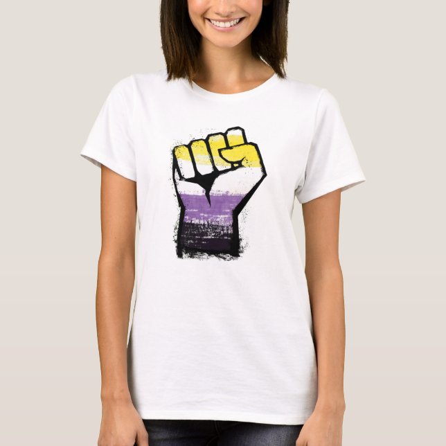 Camiseta Puño de Orgullo No Binario de Protesta (Anverso)