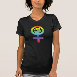 Camiseta Puño lesbiano feminista del arco iris del poder d