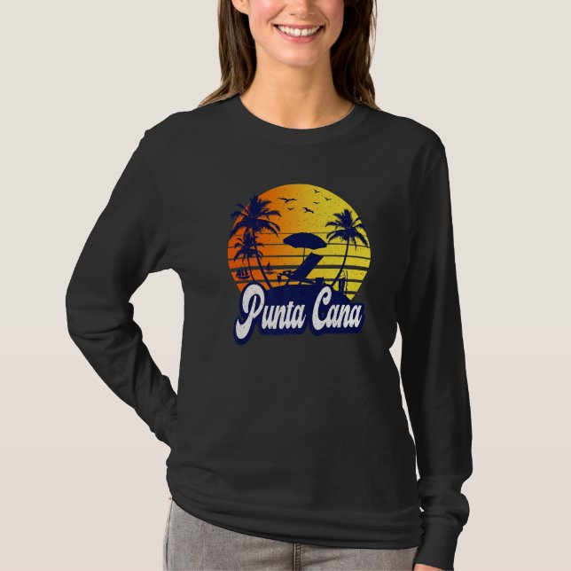 Camiseta Punta Cana Dominican Sunset Beach Retro Premium (Anverso)