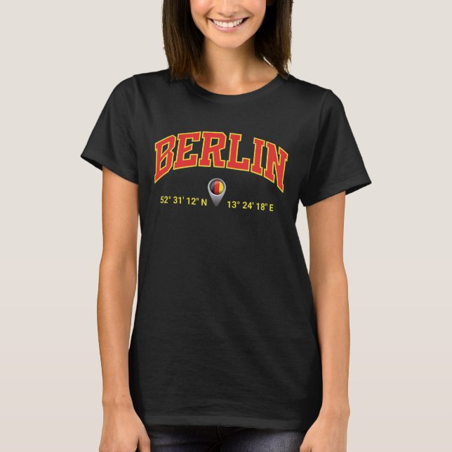 Camiseta Puntero de mapa de Berlín coordenadas GPS bandera  (Anverso)