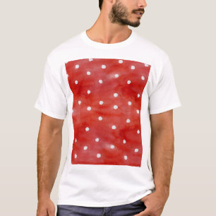 Camiseta Punto de polka rojo, acuarela sin costuras.