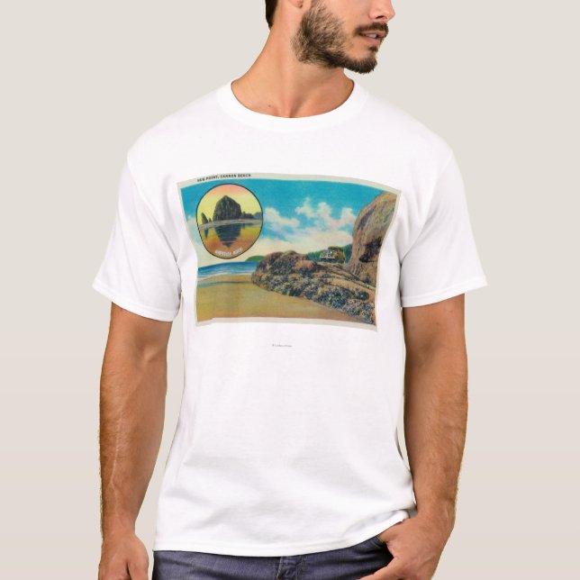 Camiseta Punto del abrazo en la playa del cañón y la roca (Anverso)