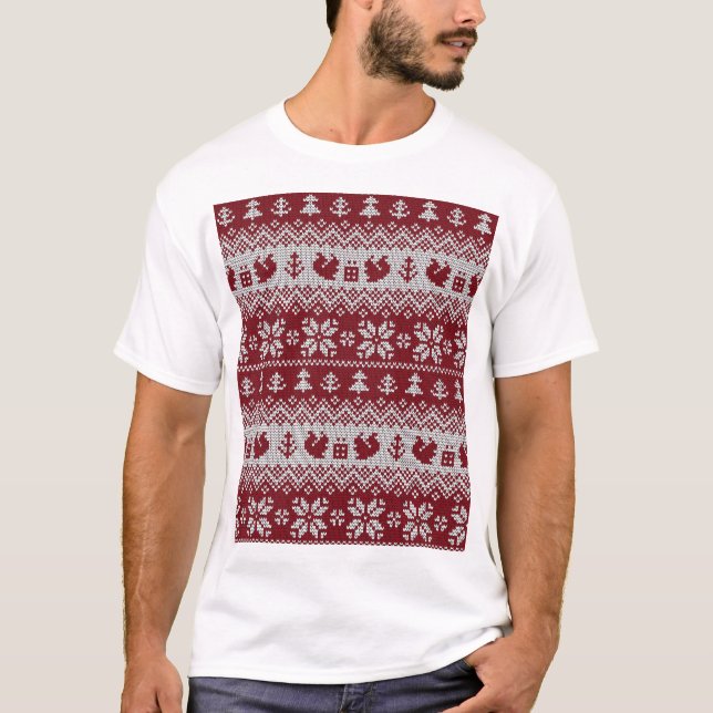 Camiseta Punto, Navidades, ardillas, patrón vintage. (Anverso)
