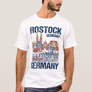 Camiseta Puntos de referencia de la silueta de Rostock y pa