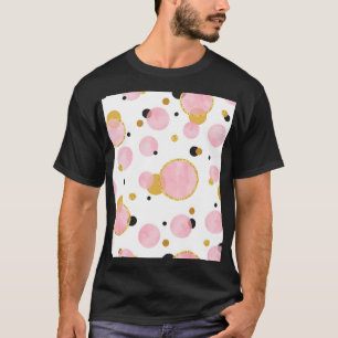 Camiseta Puntos dorados rosados, cosecha geométrica.