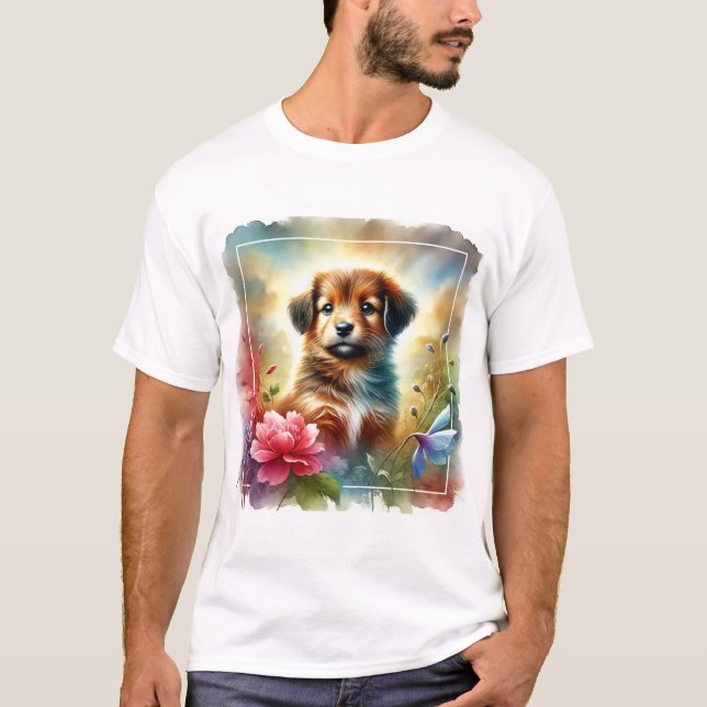 Camiseta Puppy in a colorful day 040924AREF115 - Watercolor (Anverso)