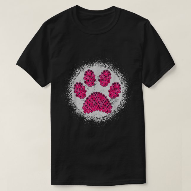 Camiseta Puppy Love Pink Ribbon Dog Paw Print Breast Cancer (Diseño del anverso)