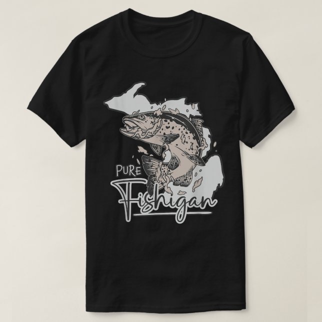 Camiseta Pura Fishigan Hombres Mujeres Pescador Estado de M (Diseño del anverso)