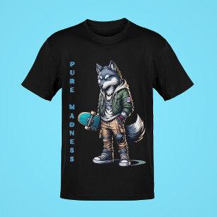 Camiseta Pura locura joven Wolf Skateboarder gráfico mascul