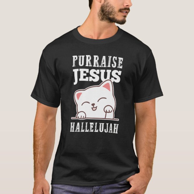 Camiseta Purgar la fe cristiana Jesús Hallelujah Cute Cat (Anverso)
