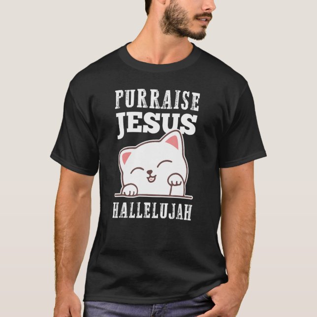Camiseta Purgar la fe cristiana Jesús Hallelujah Cute Cat (Anverso)