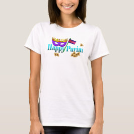 Camiseta Purim feliz con máscara, pesebre y Hamentaschen