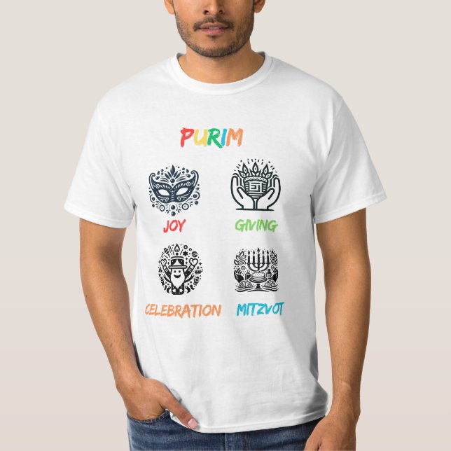 CAMISETA PURIM: JOY DANDO CELEBRACIÓN Y MITZVOT (Anverso)