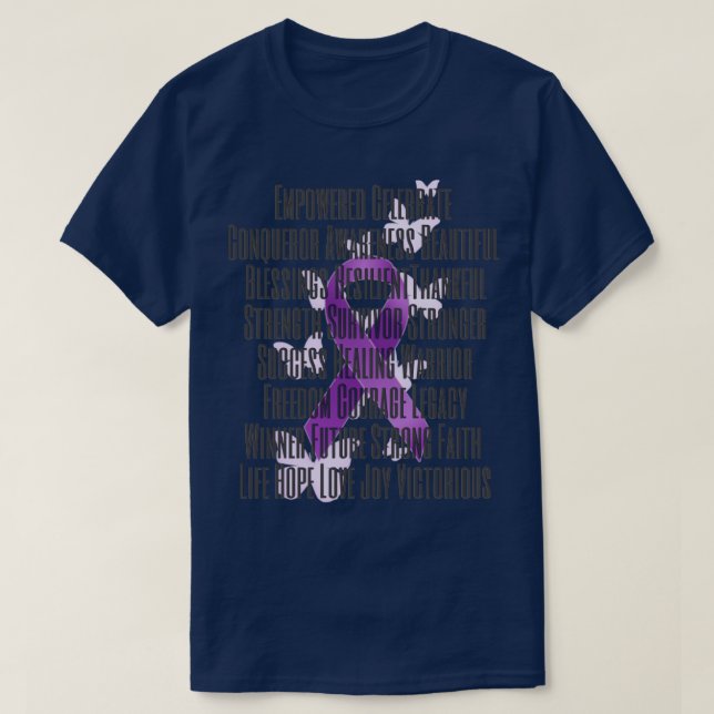 Camiseta Purple Awareness Ribbon with Encouraging Words (Diseño del anverso)